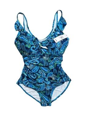 Sz 18 *NEW* Women’s Blue Paisley Swimsuit - Ruffle - Perona - Swim Bathing Suit